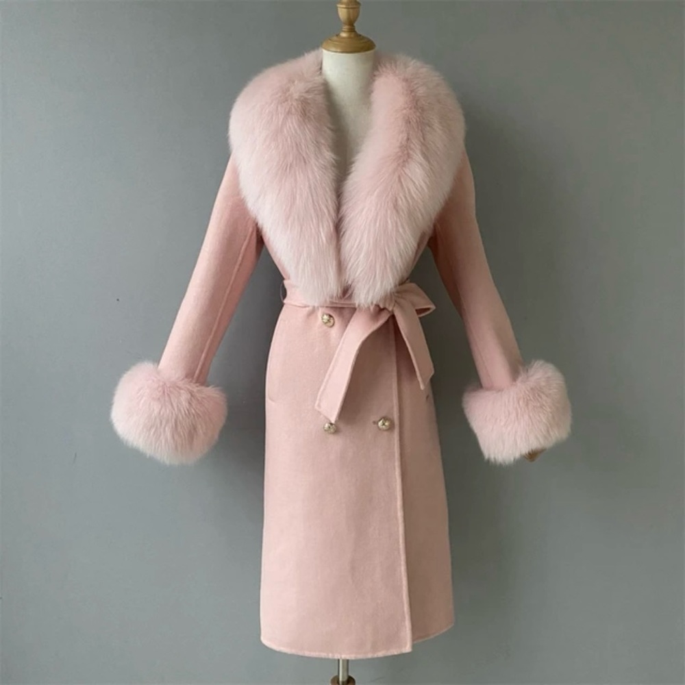 Double-faced Cashmere Coat Wool High-end with Real Fox Fur Collar